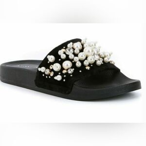 Gianni Bini Black Pearl Embellished Slides